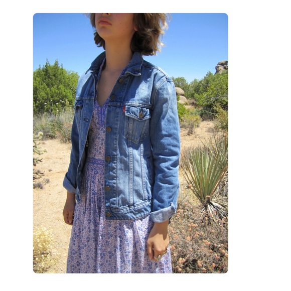 Vintage India Gauze Block Print Custom Patched Insert Levi Denim Jacket - Picture 3 of 10